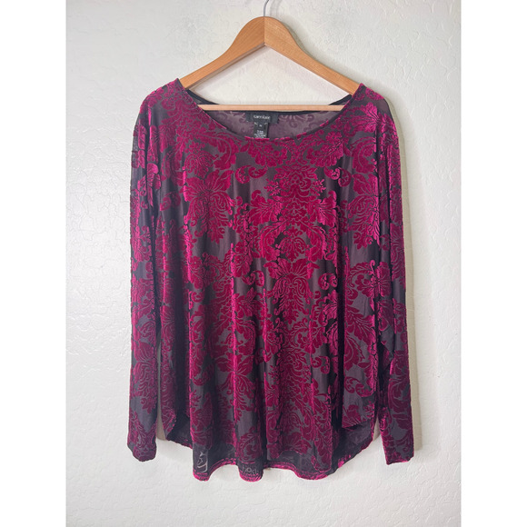 Karen Kane Womens 3X Velour Velvet Burnout Tunic Top Long Sleeve NEW - Picture 1 of 4